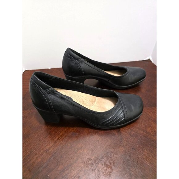 Earth Origins Women's Black Leather Block-Heel Comfort Shoes Size 9M - Picture 2 of 12